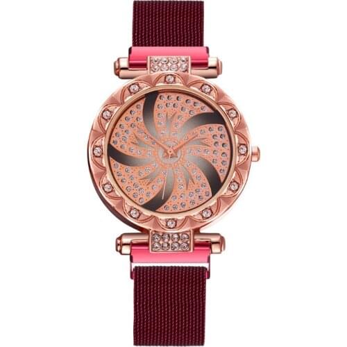 2020 Hot SWatch For Women Rose Gold Mesh Magnet Starry Sky Quartz Wristwatch Rhinestone Ladies Wrist Watches Relogio Feminino