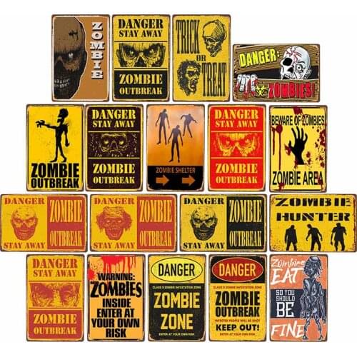 Danger Zombies Zone Retro Sign Metal Plaque Vintage Bar Pub Wall Decorative Plates Funny Poster Home Decor 20x30 CM