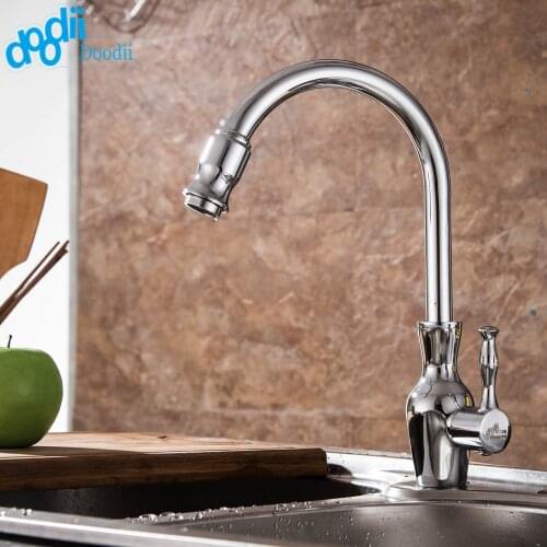 Doodii 360 Degree Rotatable Faucet High Quality Chrome Finish Swivel Spout Kitchen Faucet Deck Mount Cold Water Faucet