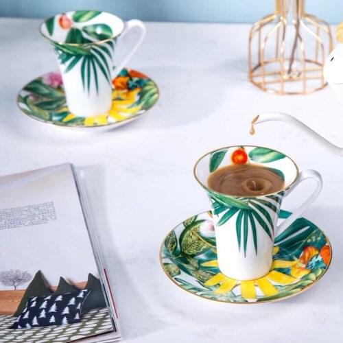 High Quality Rainforest Porcelain Cups and Saucers Bone China Coffee Latte Cup Saucer Set Nordic Home Decor Luxury Wedding Gifts