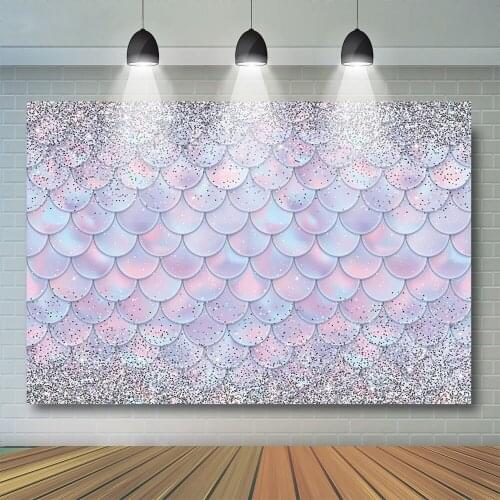 Mermaid Scales Glare Birthday Photography Backdrop Newborn Baby Shower Photocall Background Glitter Fish Decor Photostudio