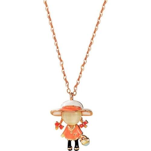 GBL6 New Creative Design Little Girl Necklace Sterling Silver Niche Personality Opal Pendant Girl Heart Clavicle Chain