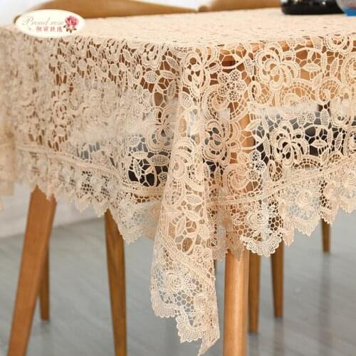 Proud Rose Light Coffee Embroidered Table Cloth European Lace Tea Table Cloth Home Decor Rectangular Tablecloths Table Cover