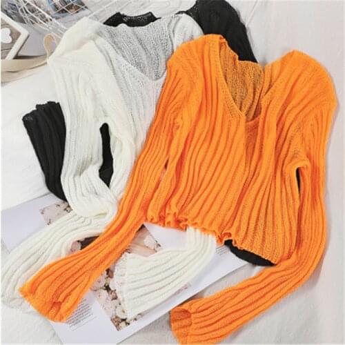2020 Summer Women V-Neck Knitted Casual Slim Short Sweaters Cardigans Lady Knitting Soft Thin Summer Outwear for Female ZY5041