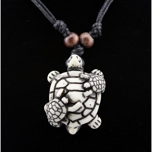 Cute Imitation Bone Carved Sea Turtles Mother & Child Pendant Necklace for Childrens Gift MN464