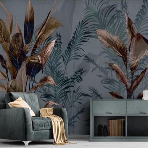 Milofi large wallpaper mural modern minimalist abstract retro hand painted tropical rain forest plant background wall