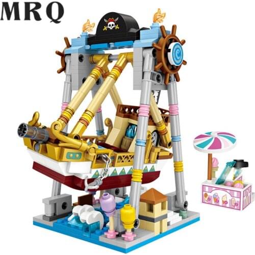 Mini Amusement park Series Figures Gift For Girl DIY Toy bricks Playground jumping machine Bumper car Toys A carousel Plastic