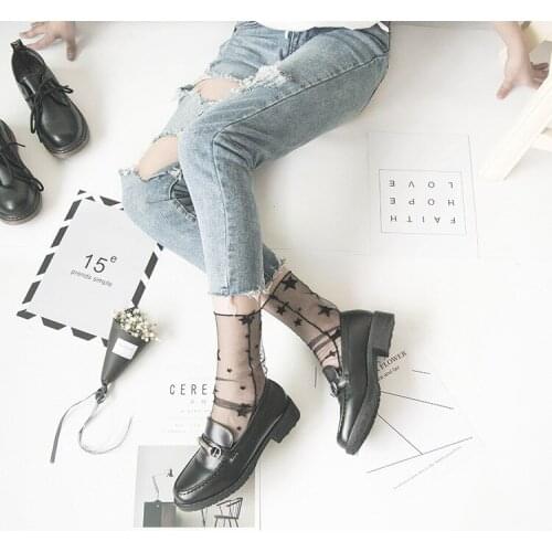 Fashion Fishnet Womens Japan Socks Butterfly Creative Comfortable Lace cartoon candy Cute kawaii Socks Slippers