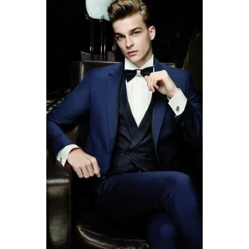 2017 Latest Coat Pant Designs Navy Blue Black Men Suit Jacket Slim Fit Tuxedo 3 Piece Style Prom Suits Custom Groom Blazer Terno