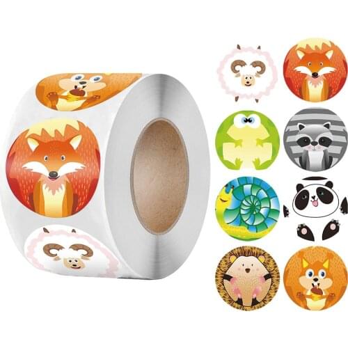50-500pcs Cartoon Animals Stickers for Kids Gift Toys Sticker 8 Designs Pattern Fox Panda Animals Reward Sticker