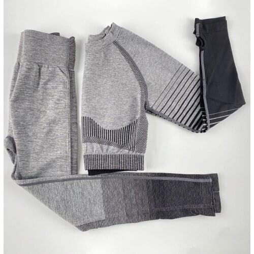 New 2piece Womens Seamless Yoga Sleeve Hollow Sportswear Fitness Clothes Long-Sleeved Crop Top + Sports Leggings Gym Suit