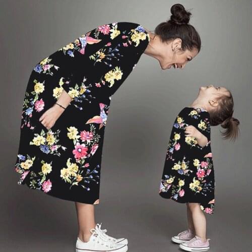 Spring And Autumn New European And American Explosive Models Baby Girls And Mother Parent-Child Dress Color Flower Print Dress