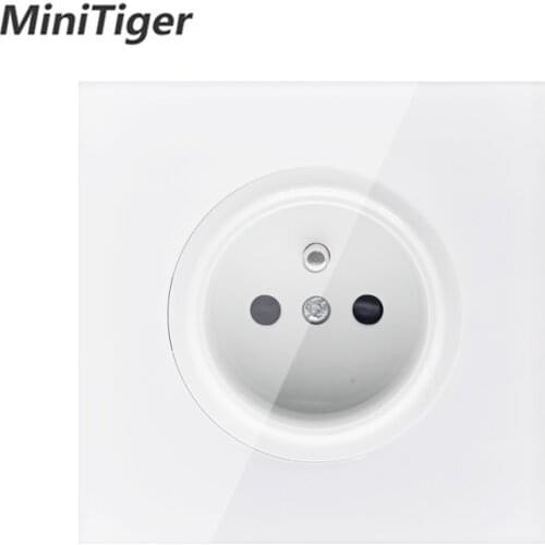 Minitiger 2019 New Arrival Crystal Glass Panel 16A French Standard Wall Power Socket Outlet Grounded With Child Protective Lock