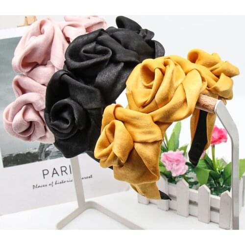 Cheer Bows Hairband for Women Chiffon Rose Flower Headbands Wide Side Bride Hairbands Elegant Hair Hoop Hair Accessories