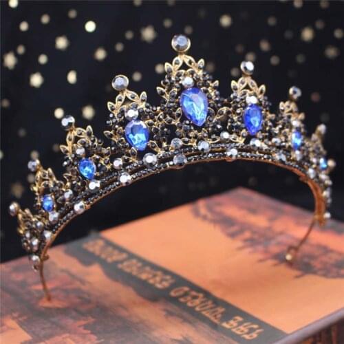 Vintage Baroque Tiaras and Crowns Blue Crystal Headbands Prom Pageant Wedding Hair Jewelry Queen Head Accessories