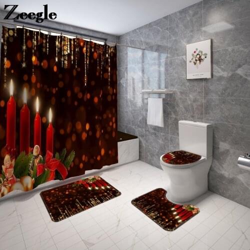 Joyous Red Bath Rugs for Christmas Bath Mat and Shower Curtain Set Toilet Floor Mat Bathroom Rug Set Non Slip Bathroom Carpet