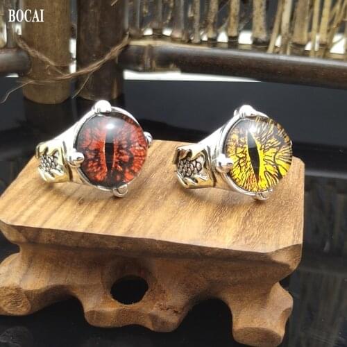 Real s925 sterling silver vintage Thai silver personality mens earth-splitting ghost eye domineering ring