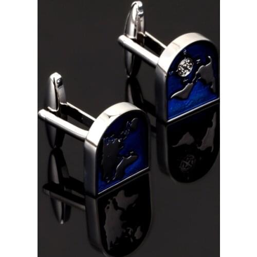 Luxury Shirt Globe Cufflinks Wholesale&retail Novelty Blue Color World Map Design Quality Brass Material Best Gift For Men