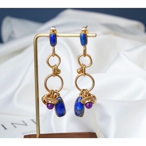 Bohemia Pendant Earrings Natural-Element Stone Geometric Statement Cluster Tassel Stud Earrings Women Gift