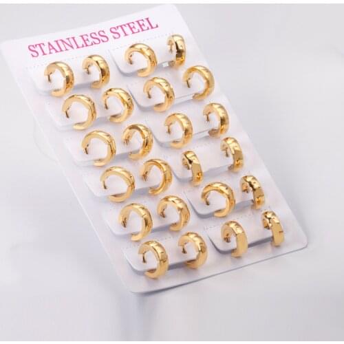 Trendy Gold Color 12 Pairs Hoop Earrings with Cubic Zirconia Stainless Steel Punk Earring for Women Fashion Party Gift Jewelry