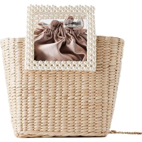 New fashion pearl straw bag, 2021 novelty, fashion brand, woven bag, summer vacation, Bohemia, straw crossbody bag for women