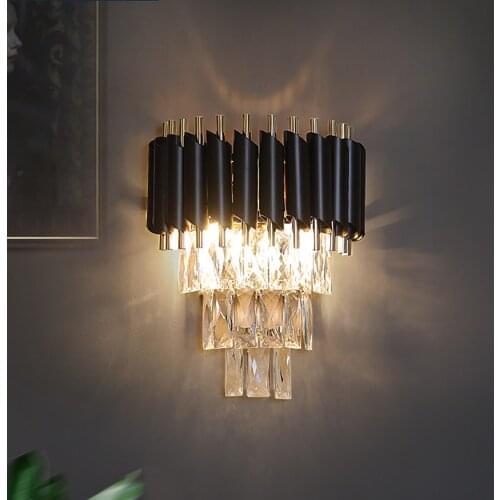 YOOGEE Modern Crystal Black Wall Lamp Luxury Bedside Sconce Wall Light for Living Room Home Indoor Lighting Decoration