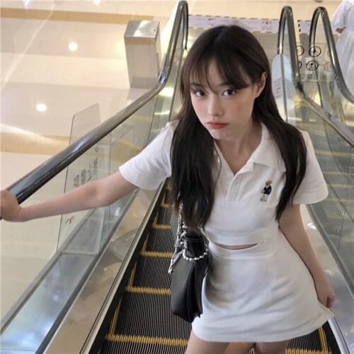 Lapel T-Shirt Set Dress Sweet Shorts Sets Solid Skirts Student Two Piece Set Women Skirt Korean Fashion Sport 2 Piece Sets 2021