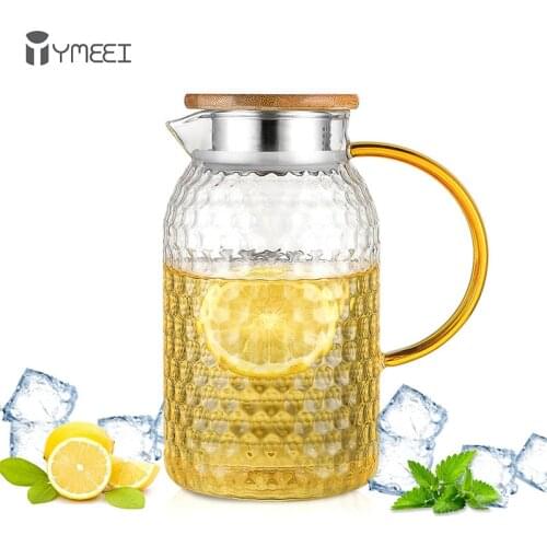 YMEEI 1500ML Glass Water Pot Heat Resistant Water Pitcher Jug Lemonade Explosion-proof Heatable Carafe With Stainless Steel Lid
