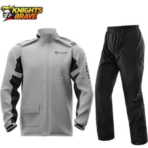 Waterproof Motorcycle Rain Suit Men Raincoat+Rain Pants Poncho Motorcycle Rain Jacket Motorbike Scooter Riding Rain Suit Gray