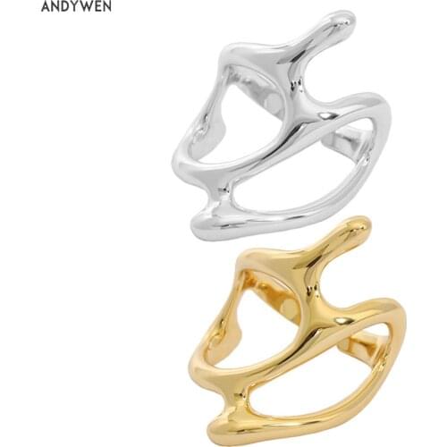ANDYWEN 925 Sterling Silver Gold Large Resizable Rings Geometric Irregular Party Girl Rock Punk Wedding Jewelry 2021 Round