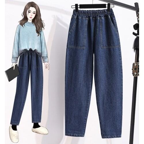 5Xl Elastic Waist Haroun Female Mom WomenS Fashion High Waist Boyfriend Baggy Jeans Oversize Pants 2020 Clothing Autumn D0644