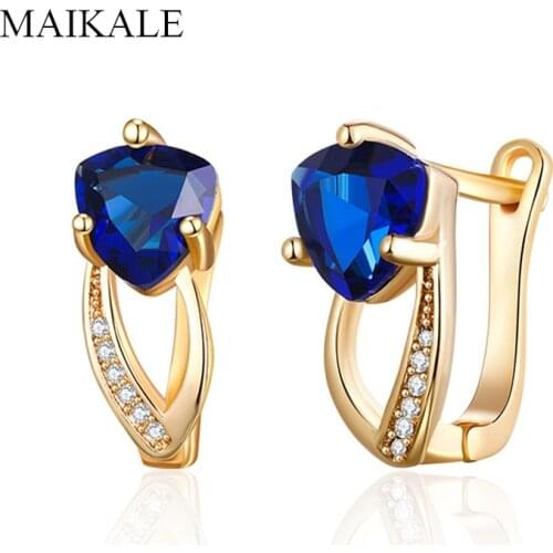 MAIKALE New Fashion Cubic Zirconia Stud Earrings Geometric Gold Color CZ Gem Stone Earrings for Women Party Jewelry Girls Gifts