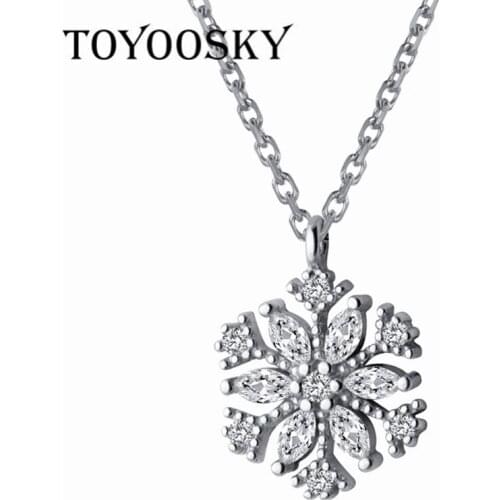 Real 925 Sterling Silver CZ Snow Shape Chain Necklaces Statement Choker For Women Christmas Gifts