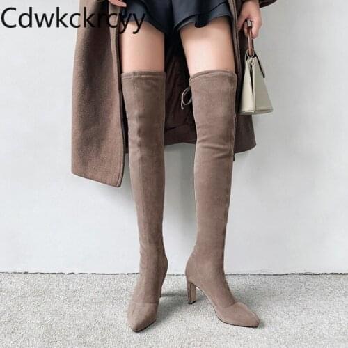 Winter The New fashion Pointed elastic force Tall tube Over the knee Boots Plus cashmere Keep warm High heel Women boots 34-43