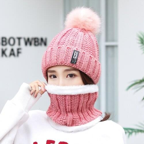 Women Winter Knitted Beanies Hats Woman Thick Warm Beanie Skullies Hat Female Bonnet Beanie Caps Lady Outdoor Riding Hat Sets