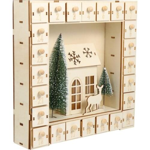 1Pc Wooden Calendar Adornment Christmas Calendar Carved Drawer Calendar (Khaki)