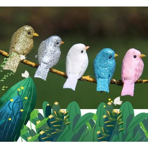 12pcs Mini Artificial Foam Decorative Colorful Feather Bird Cute Craft Birds Figurine Ornament for Lawn Yard Garden Tree Decor