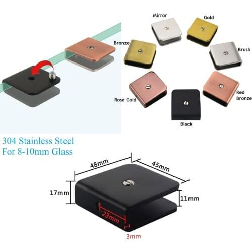 2Pcs 304 Stainless Steel Wall Floating Glass Shelf Clip Partition Clamp Matte Black Rose Gold Polished Red Bronze Brush Cut Free