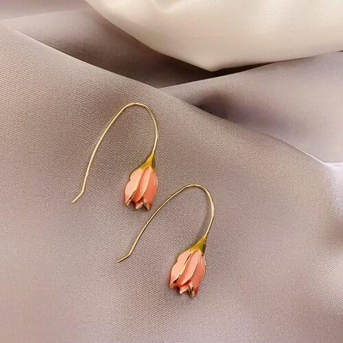 2020 Sweet Tulips Flower Dangle Earrings For Women Temperamental Enamel Floral Long Drop Earrings Jewelry