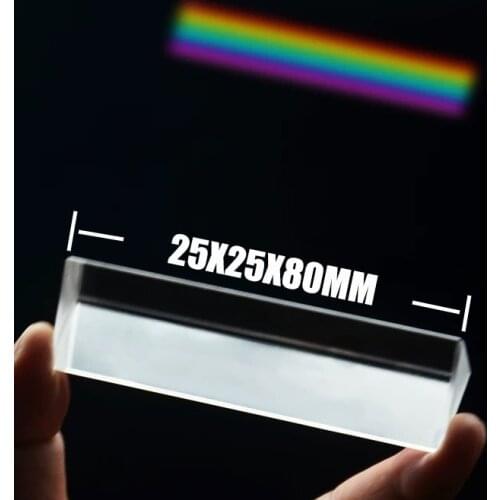 25x25x80mm Rainbow Triangular Prism Optical Prisms Glass Physics Teaching Refracted Light Spectrum Children Students Present