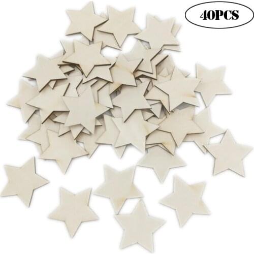 40pcs 30mm Mini Wooden Stars Slices Blank Unfinished Wooden Star Cutout Embellishments Crafts for DIY and Home Party Xmas Decor