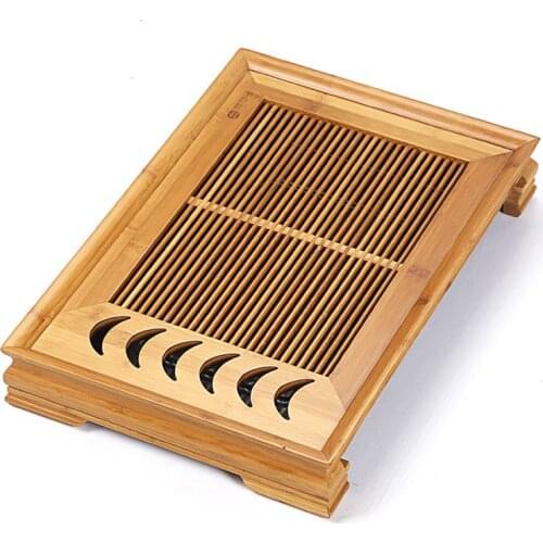 "King Tea Mall" Bamboo Tea Saucer with Water Tank for Chinese Gongfu Chadao Teaboards, L47*W33*H7cm Two Colors Yellow / Dark