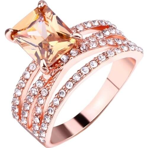 Shining Champagne Morganite Crystal Multilayer Finger Ring Jewelry Rings For Women Girls Gift