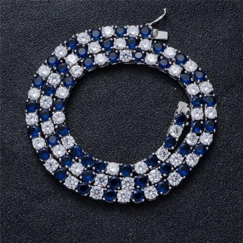 Bling Iced Out Chains Necklace 18inch-20inch 5mm Tennis Chain AAA Blue Cubic Zirconia Hip Hop Jewelry For Men Women Gifts