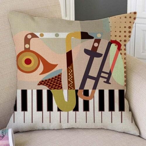 Nordic Abstract Geometric Musical Instruments Home Decor Pillow Case Music Notes Piano Keyboard Saxophone Art Sofa Cushion Cover