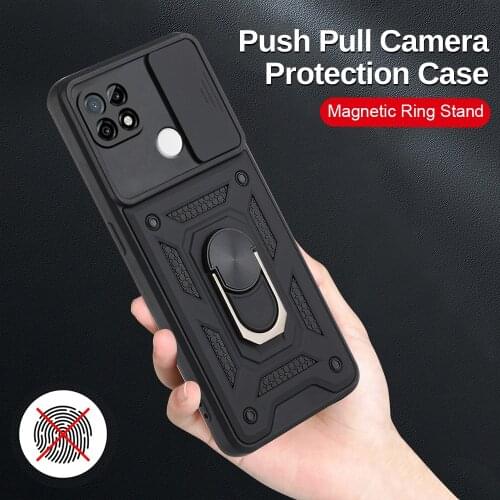 For Realme C21 Case Push Camera Protection Cover On RealmeC21 Realmy Realmi C 21 21C Armor Car Magnetic Holder Ring Stand Coque
