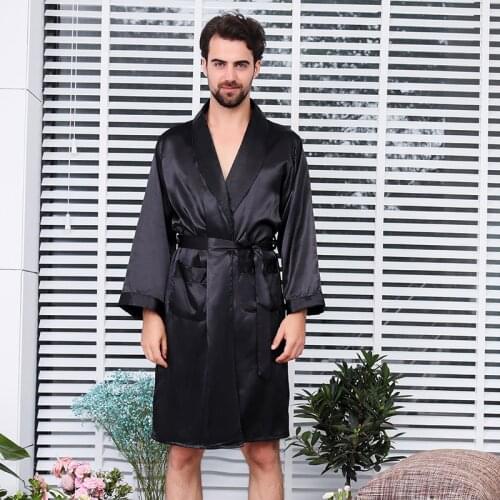 Black Silk Sleepwear Satin Robe Mens Robe Pijamas Casual Nightwear Pajama Bathrobe Pants Pyjama Nightgown Plus Size 4XL 5XL