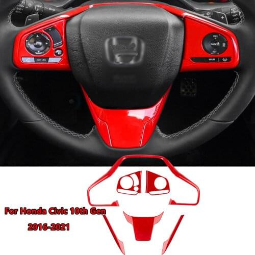 For Honda Civic 10th 2016 -2021 Sporty Red Style Car Steering Wheel Frame Cover Trim Stickers