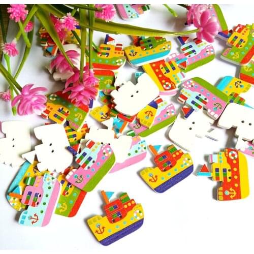40Pcs 19*31mm 2 Holes Steamship Buttons Mixed Wooden Buttons for Sewing, Scrapbooking, Embelishments, botones