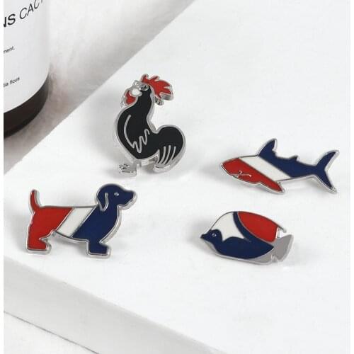 Rooster Dog Shark Tropical Fish Enamel Pins Custom Brooches Bag Lapel Pin for Clothes Badge Simple Colors Animal Jewelry Gift